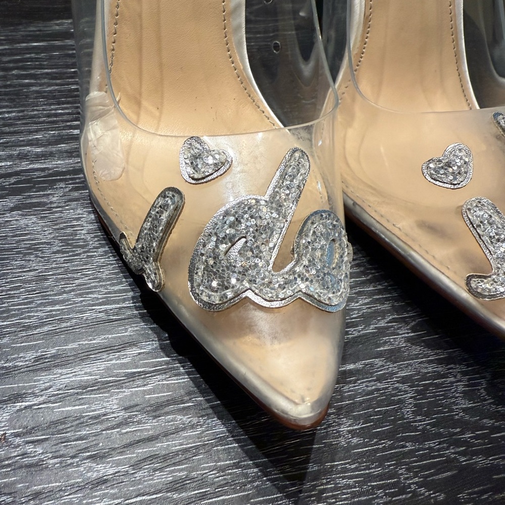 Betsey Johnson I Do  Clear Silver Heels - Picture 3 of 15